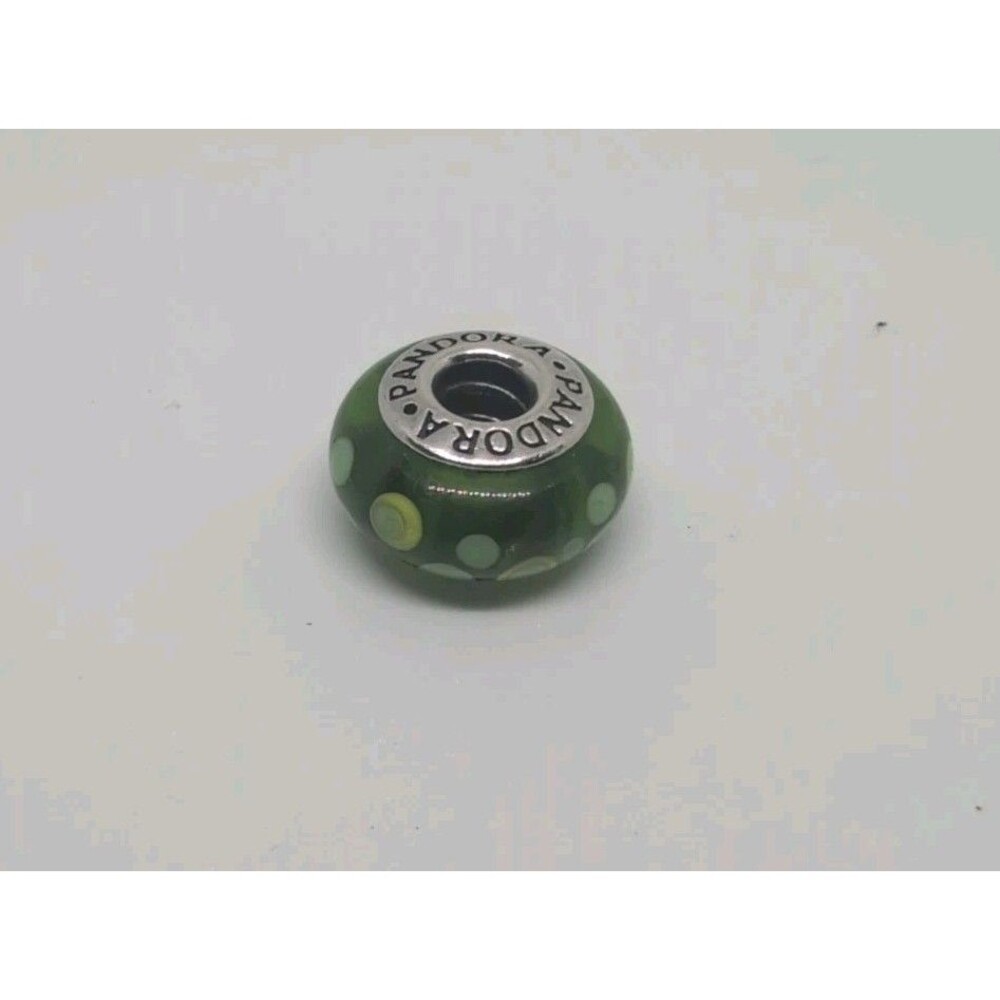 Pandora Green Yellow Bubbles Murano Glass Charm Sterling Silver Retired Bead